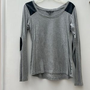 Victoria Secret Grey Long Sleeve Tee Lightweight Faux Leather Patches